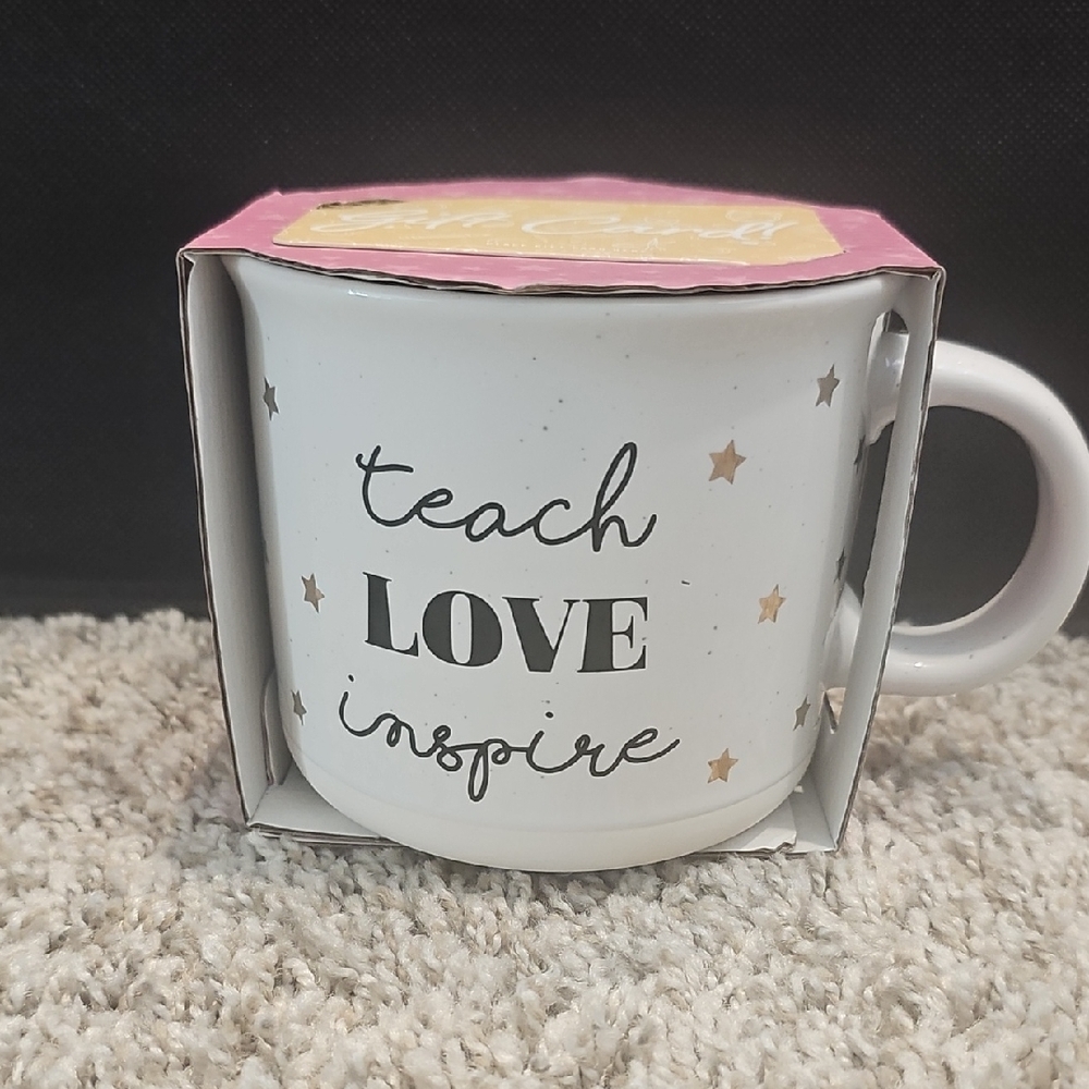 Inspirational White Mug with Gold Stars Teach, Love, Inspire
